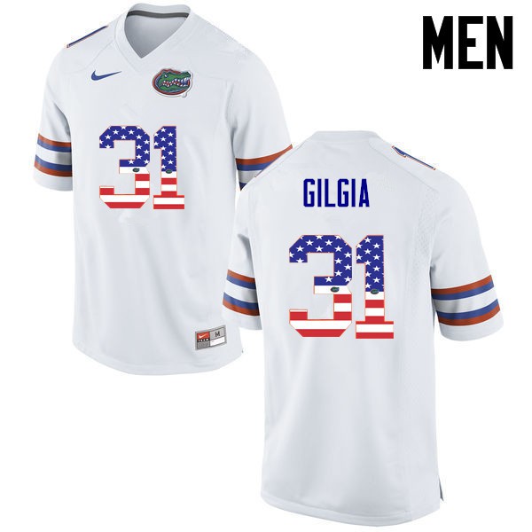 Florida Gators Men #31 Anthony Gigla College Football Jersey USA Flag Fashion White